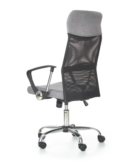 VIRE Fotel Biurowy Popielaty - Eco Skóra / Siatka / Chrom - Wygodne Oparcie