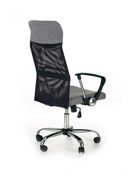 VIRE Fotel Biurowy Popielaty - Eco Skóra / Siatka / Chrom - Wygodne Oparcie
