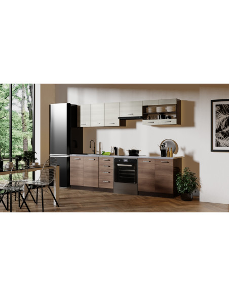 AMANDA 2 260 - Kuchnia Akacja Cynamonowa/Dąb Navara | Blat Kolor Granitowy