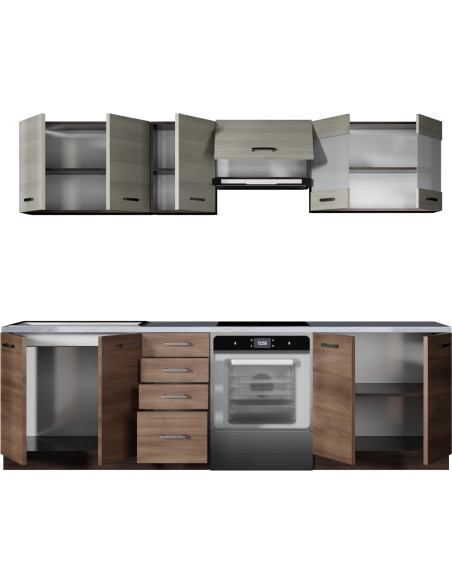 AMANDA 2 260 - Kuchnia Akacja Cynamonowa/Dąb Navara | Blat Kolor Granitowy