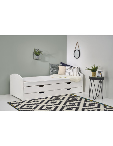 Łóżko dwuosobowe LAGUNA 2 z pojemnikiem na pościel -  wysuwany dolny materac / biały