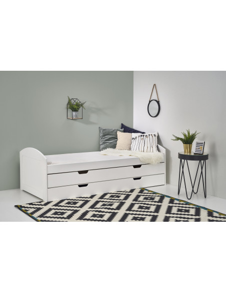 Łóżko dwuosobowe LAGUNA 2 z pojemnikiem na pościel -  wysuwany dolny materac / biały