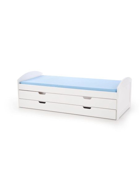 Łóżko dwuosobowe LAGUNA 2 z pojemnikiem na pościel -  wysuwany dolny materac / biały