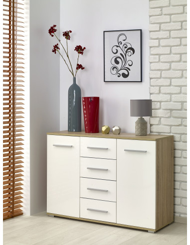 LIMA KM-4 Komoda Dąb/Biały 116/40/82 cm - Nowoczesny Akcent w Domu