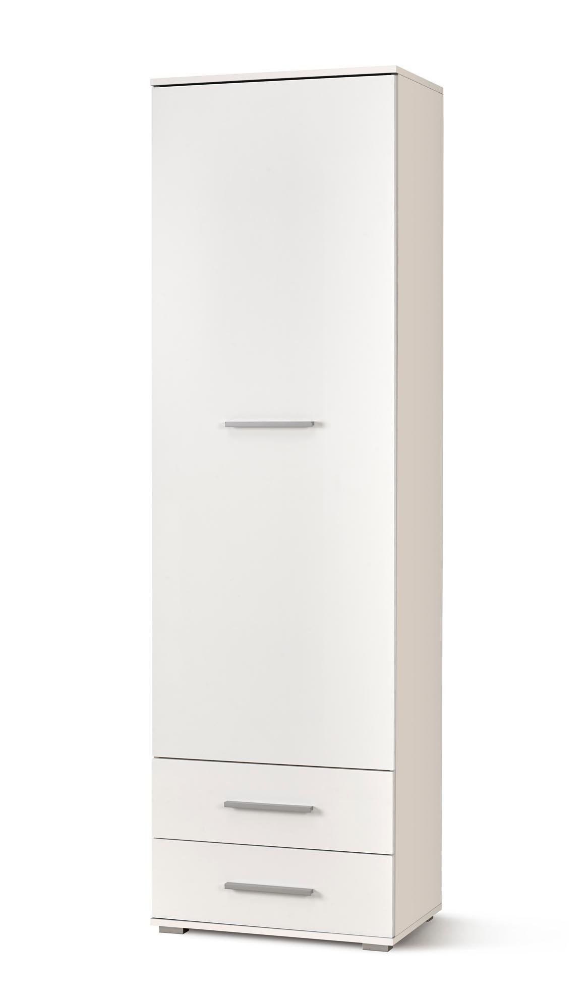 Regał LIMA biały połysk z dwoma szufladami – widok z przodu.