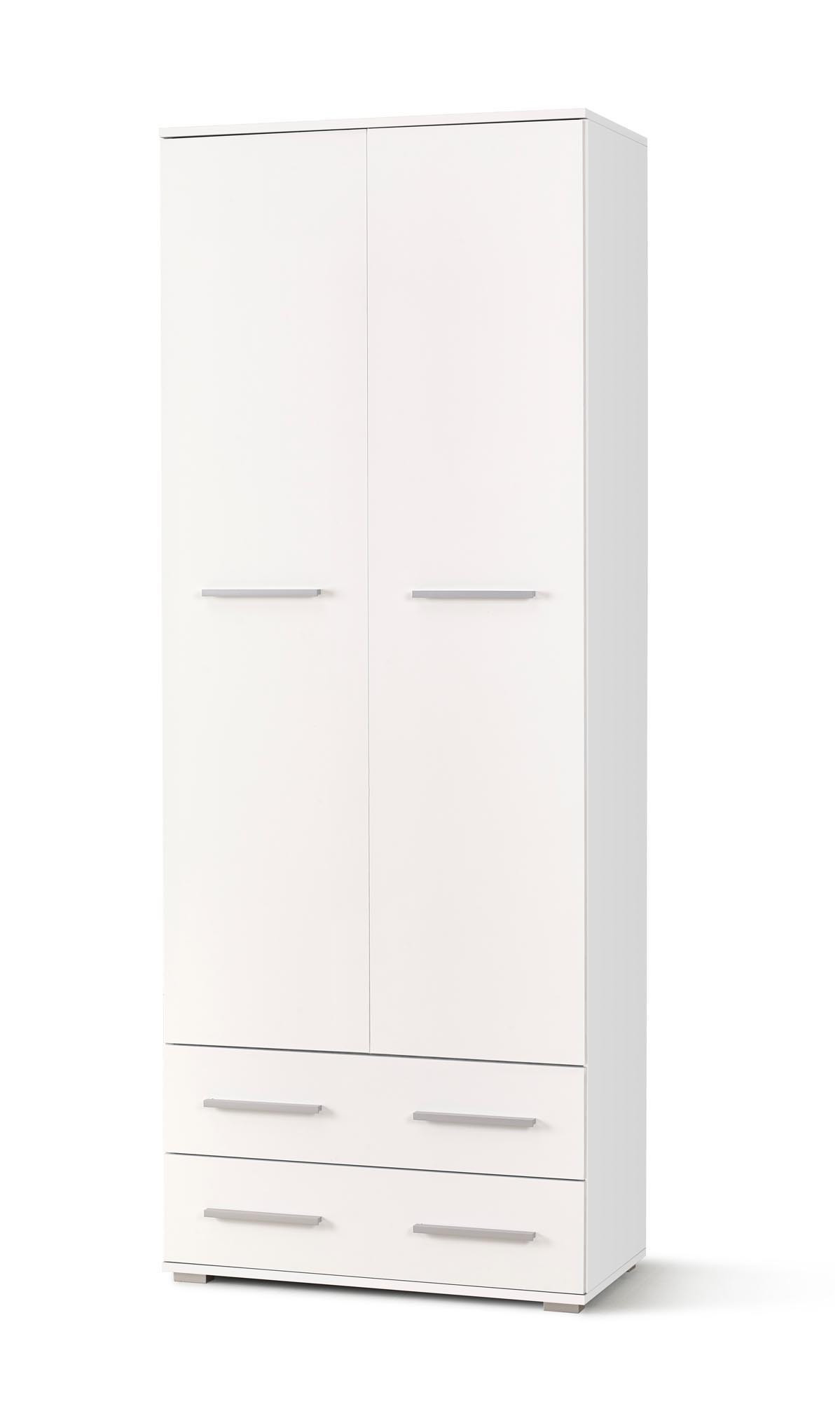 Regał LIMA REG2 biały połysk z dwoma szufladami – widok z przodu.