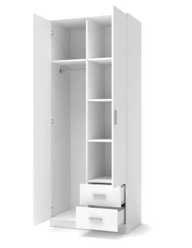 LIMA S-2 Szafa 80/52/205 cm z 2 Szufladami Biały Połysk - Funkcjonalna