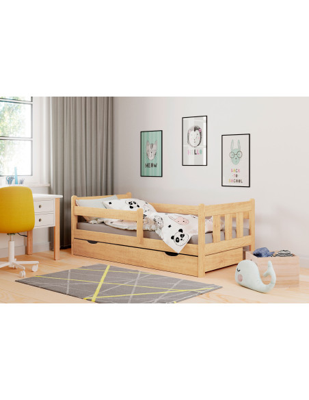 Łóżko drewniane z wysuwaną szufladą VALENTINE sosna