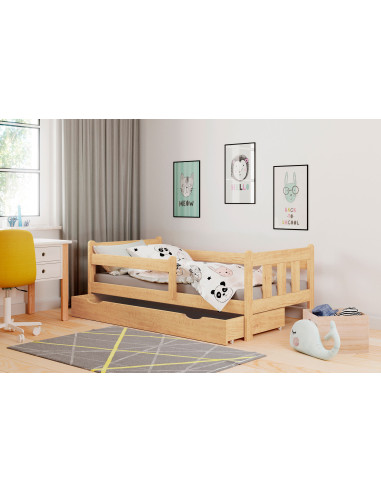 Łóżko drewniane z wysuwaną szufladą VALENTINE sosna