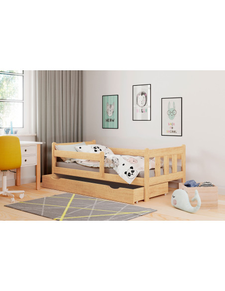 Łóżko drewniane z wysuwaną szufladą VALENTINE sosna