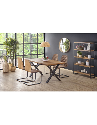 XAVIER Stół rozkładany 160-250 cm, Jasny Dąb + Czarne Nogi w Kształcie X