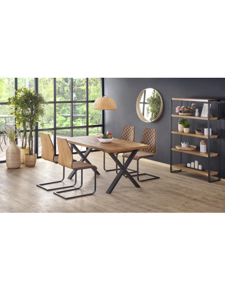 XAVIER Stół rozkładany 160-250 cm, Jasny Dąb + Czarne Nogi w Kształcie X