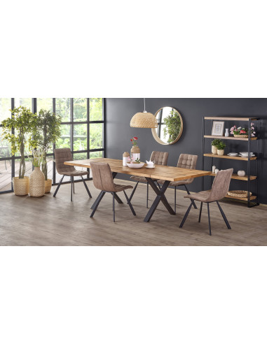 XAVIER Stół rozkładany 160-250 cm, Jasny Dąb + Czarne Nogi w Kształcie X