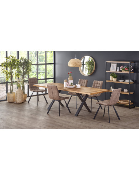 XAVIER Stół rozkładany 160-250 cm, Jasny Dąb + Czarne Nogi w Kształcie X