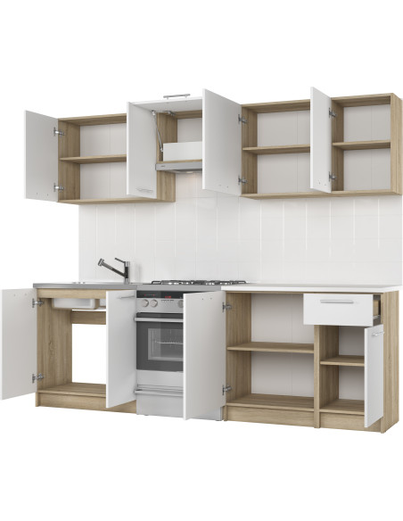 DARIA 240 cm Kuchnia Dąb Sonoma/Biały - Jasność i Przestronność Kuchni