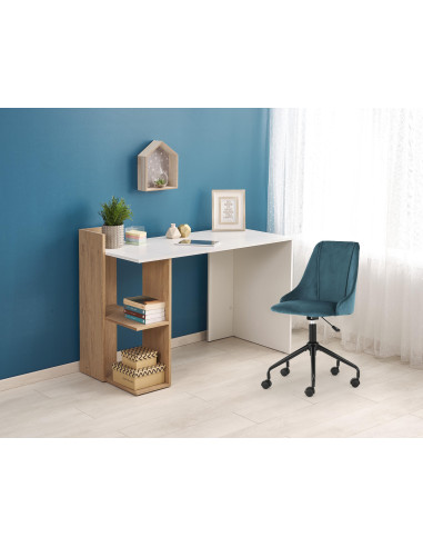 FINO Biurko 122/57/85 cm Dąb Złoty/Biały z Półką - Nowoczesne i Praktyczne