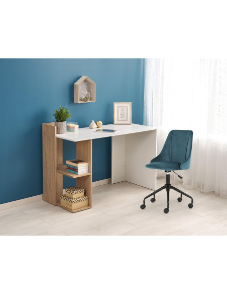 FINO Biurko 122/57/85 cm Dąb Złoty/Biały z Półką - Nowoczesne i Praktyczne