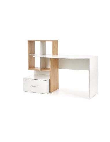 GROSSO Biurko 149/50/105 cm Dąb Złoty/Biały z Szufladą i Półkami- Praktyczne