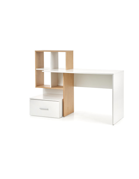 GROSSO Biurko 149/50/105 cm Dąb Złoty/Biały z Szufladą i Półkami- Praktyczne