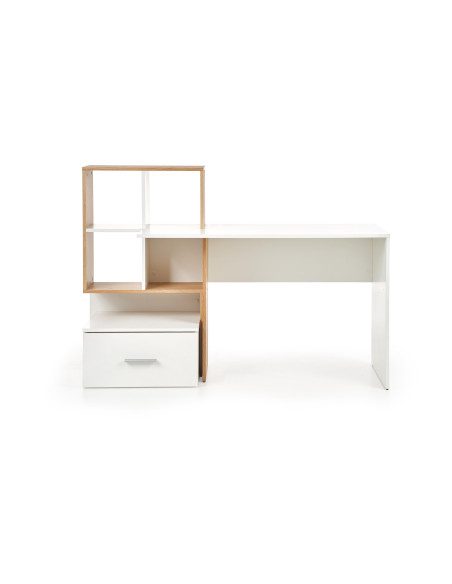 GROSSO Biurko 149/50/105 cm Dąb Złoty/Biały z Szufladą i Półkami- Praktyczne