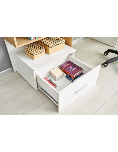 GROSSO Biurko 149/50/105 cm Dąb Złoty/Biały z Szufladą i Półkami- Praktyczne