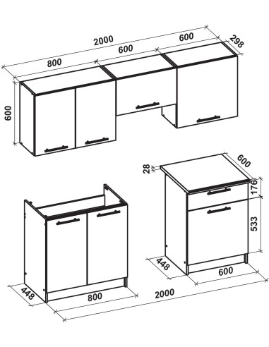 MARIJA 200 cm Kuchnia Dąb Sonoma/Biały Połysk - Blask i Styl w Kuchni