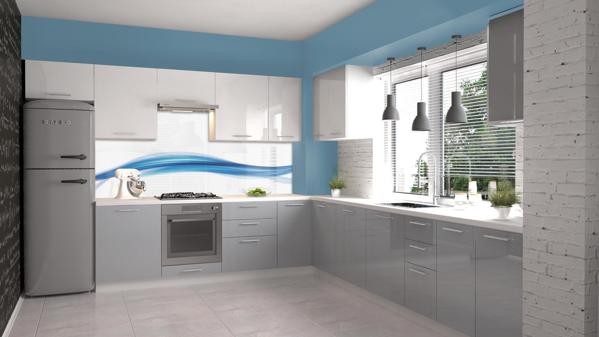 Przykładowa aranżacja kuchni wykonanej z szafek z serii VENTO z frontami w kolorze białym.