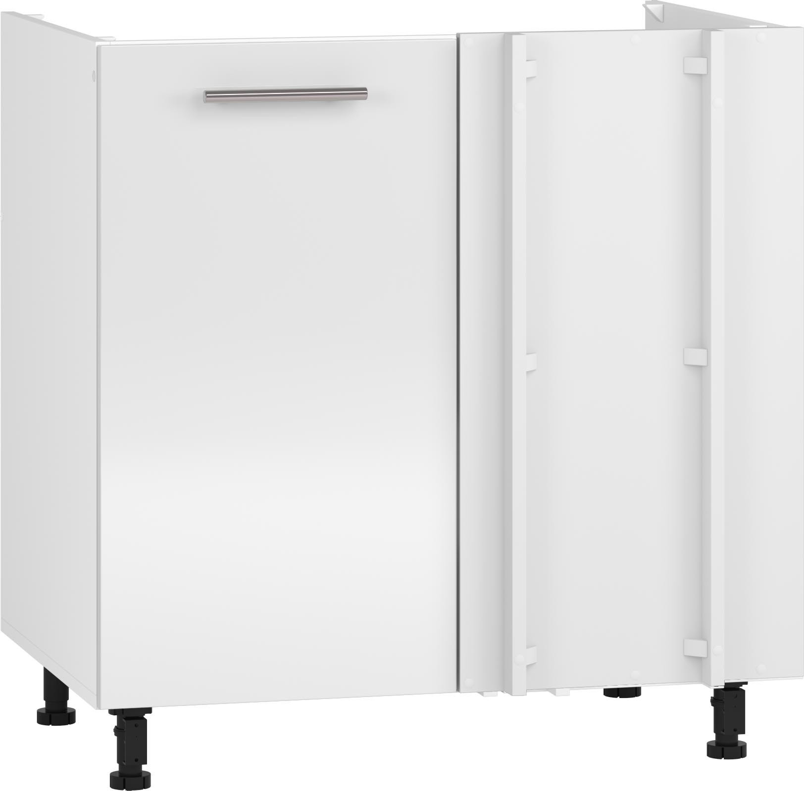 Szafka narożna VENTO DK/N 100/82 w kolorze białym – widok z przodu, z uchwytem i regulowanymi nóżkami.