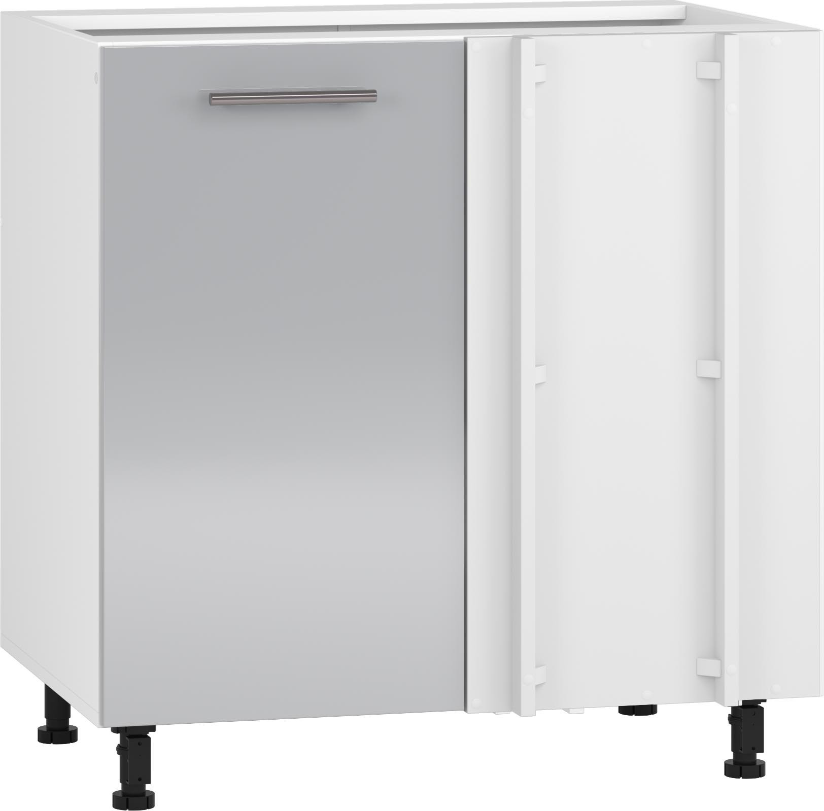 Szafka narożna VENTO DN 100/82 w jasnym popielu – widok z przodu, wymiary produktu.