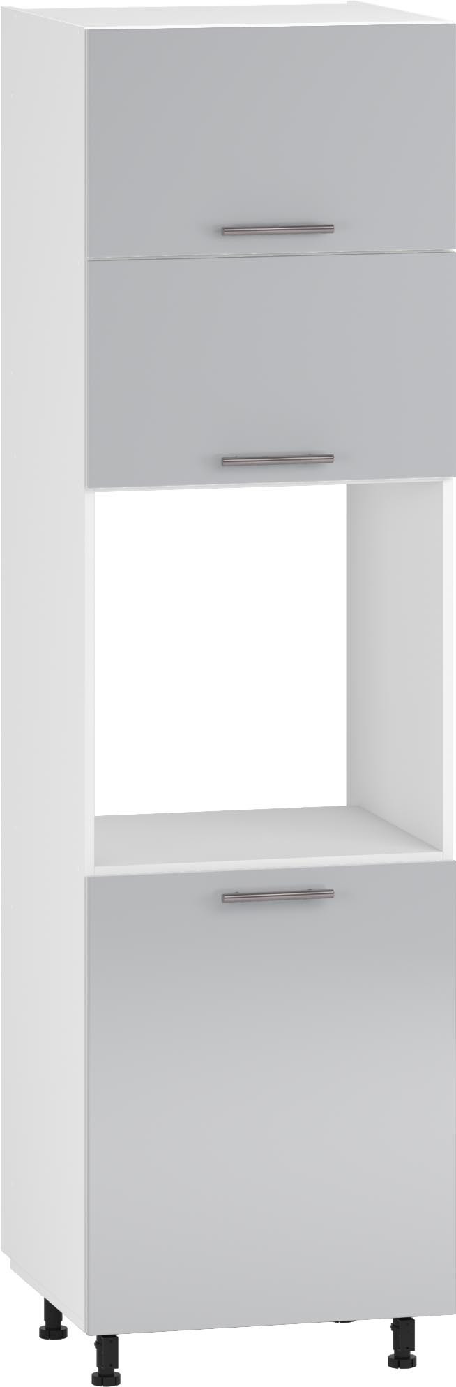 Wysoka szafka VENTO DP 60/214 w jasnym popielu z trzema szufladami – widok z przodu.