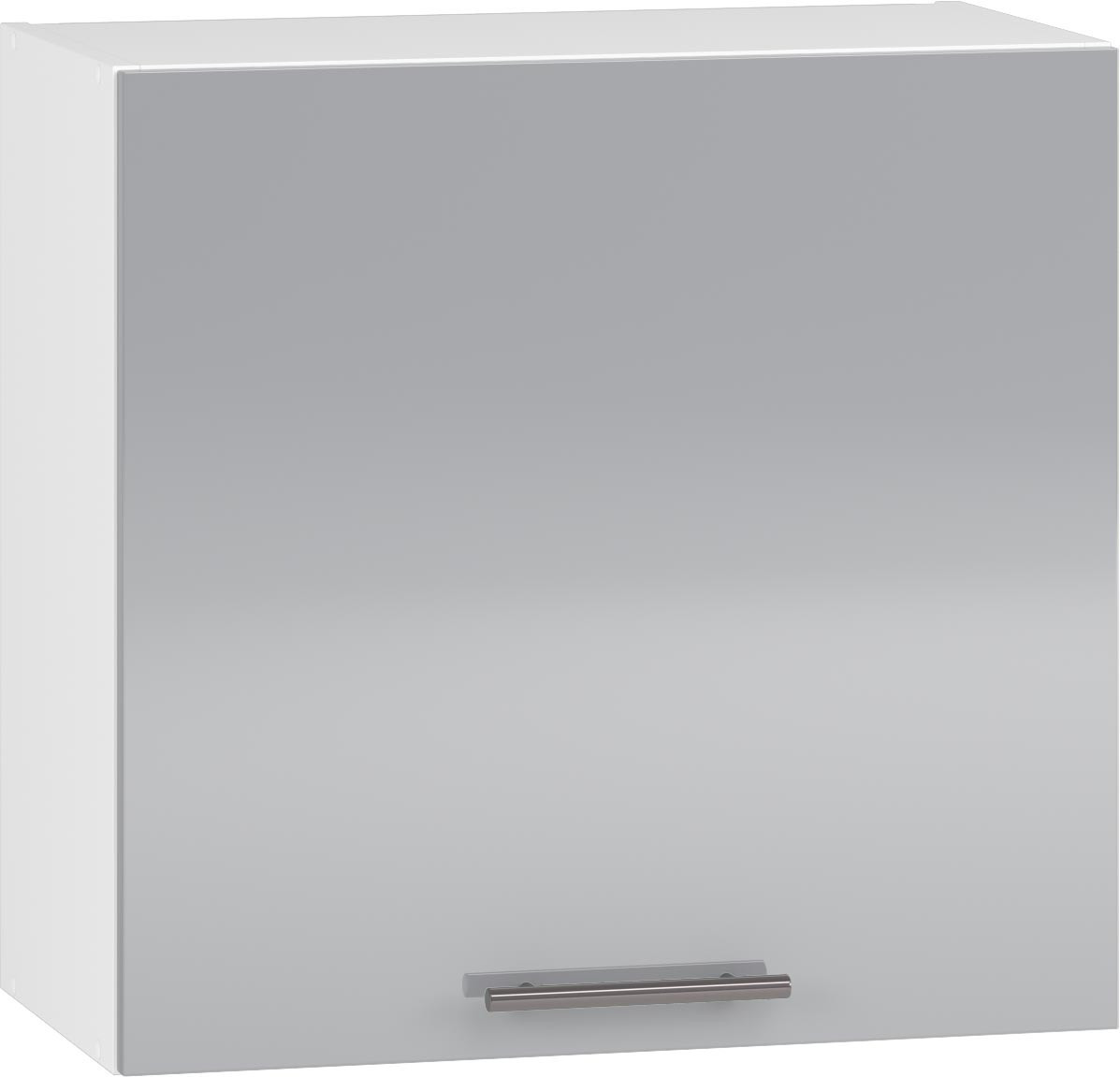 Zdjęcie z boku białej szafki kuchennej VENTO Goo 60 z jasnoszarym frontem w połysku.