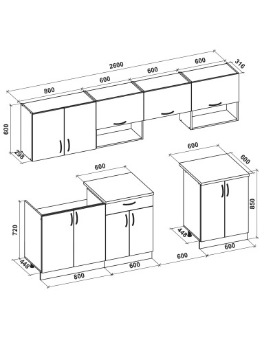 VIOLA 260 Zestaw Kuchenny Dąb Sonoma/Biały Połysk - Przestronność i Blask