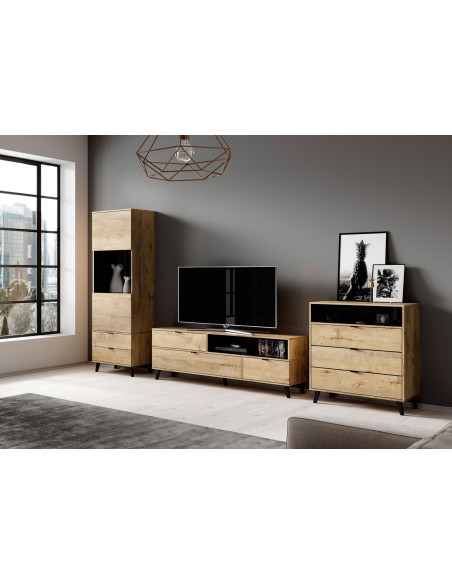 NEST W-2 Witryna 60/45/192 cm Dąb Lefkas/Czarny - Przestrzeń i Styl