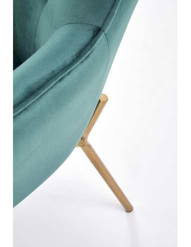 CASTEL Fotel Wypoczynkowy Pikowany Ciemnozielony | Velvet ze Złotymi Nogami