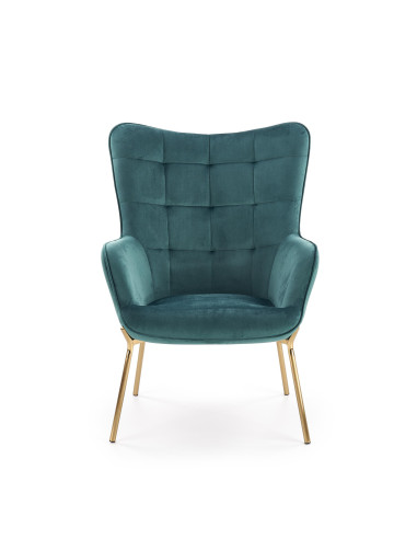 CASTEL Fotel Wypoczynkowy Pikowany Ciemnozielony | Velvet ze Złotymi Nogami