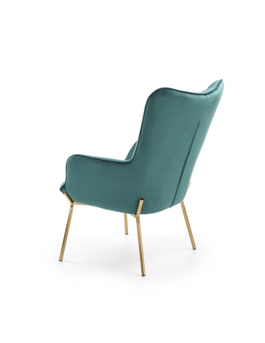 CASTEL Fotel Wypoczynkowy Pikowany Ciemnozielony | Velvet ze Złotymi Nogami