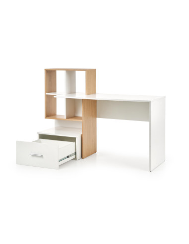 GROSSO Biurko 149/50/105 cm Dąb Złoty/Biały z Szufladą i Półkami- Praktyczne