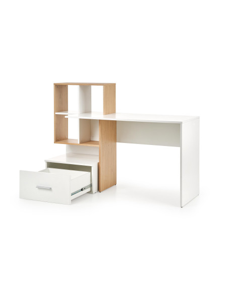 GROSSO Biurko 149/50/105 cm Dąb Złoty/Biały z Szufladą i Półkami- Praktyczne