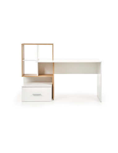 GROSSO Biurko 149/50/105 cm Dąb Złoty/Biały z Szufladą i Półkami- Praktyczne