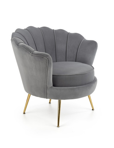 AMORINITO Fotel Wypoczynkowy Popielaty Velvet/Złote Nóżki - Subtelny Luxus
