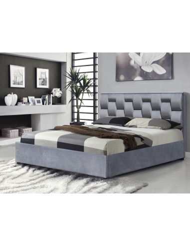 ANNABEL Łóżko 160x200 cm z Pojemnikiem i Designerskim Zagłówkiem Popielate