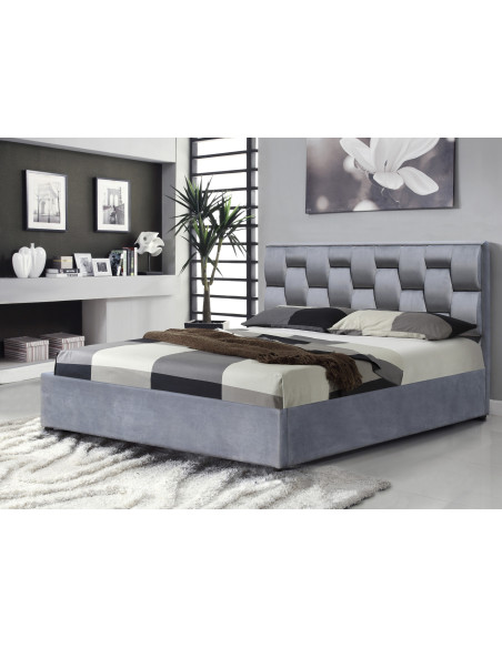 ANNABEL Łóżko 160x200 cm z Pojemnikiem i Designerskim Zagłówkiem Popielate