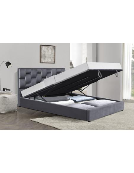 ANNABEL Łóżko 160x200 cm z Pojemnikiem i Designerskim Zagłówkiem Popielate