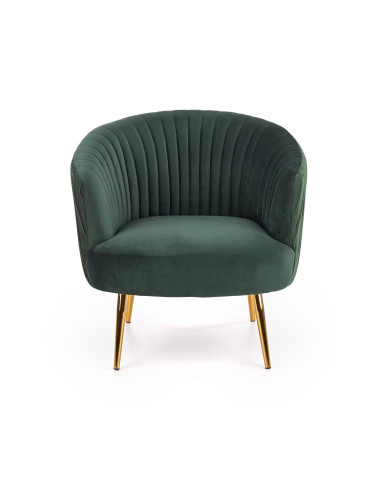 CROWN Fotel Wypoczynkowy Kubełkowy Zielony VELVET/Złote Nóżki - Glamour