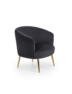 CROWN Fotel Wypoczynkowy Kubełkowy Czarny VELVET/Złote Nóżki - Glamour