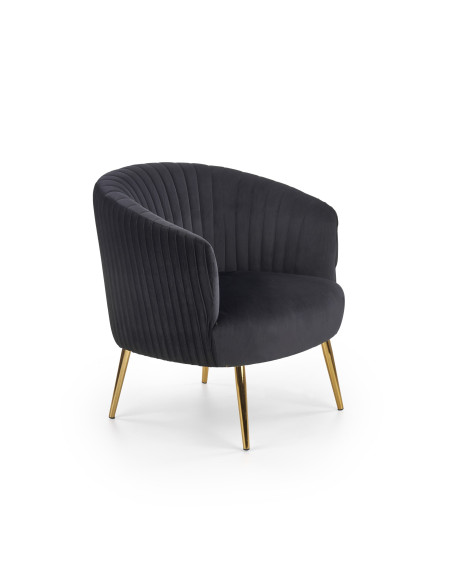 CROWN Fotel Wypoczynkowy Kubełkowy Czarny VELVET/Złote Nóżki - Glamour