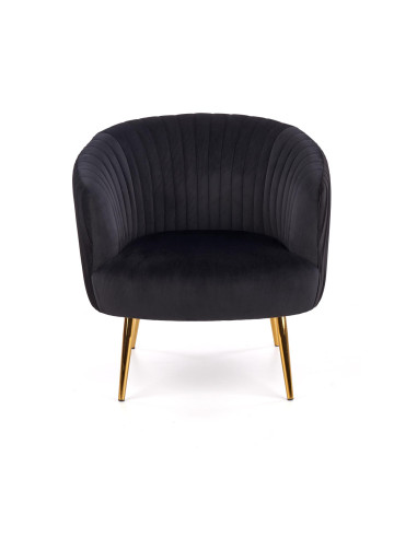 CROWN Fotel Wypoczynkowy Kubełkowy Czarny VELVET/Złote Nóżki - Glamour