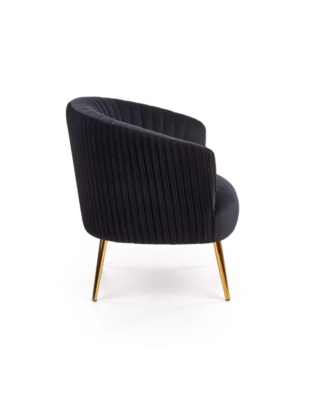 CROWN Fotel Wypoczynkowy Kubełkowy Czarny VELVET/Złote Nóżki - Glamour