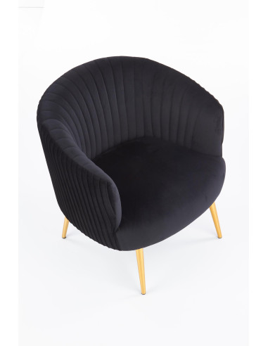 CROWN Fotel Wypoczynkowy Kubełkowy Czarny VELVET/Złote Nóżki - Glamour