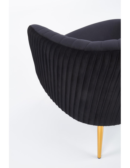 CROWN Fotel Wypoczynkowy Kubełkowy Czarny VELVET/Złote Nóżki - Glamour